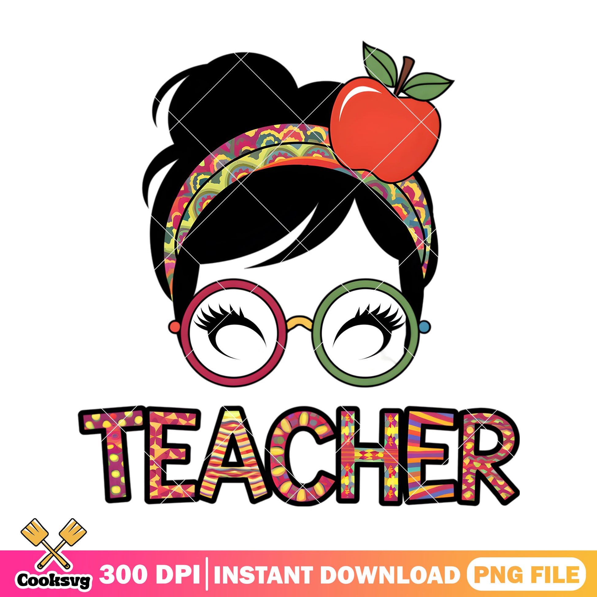 Smiling teacher design png, back to school png, apple bow png