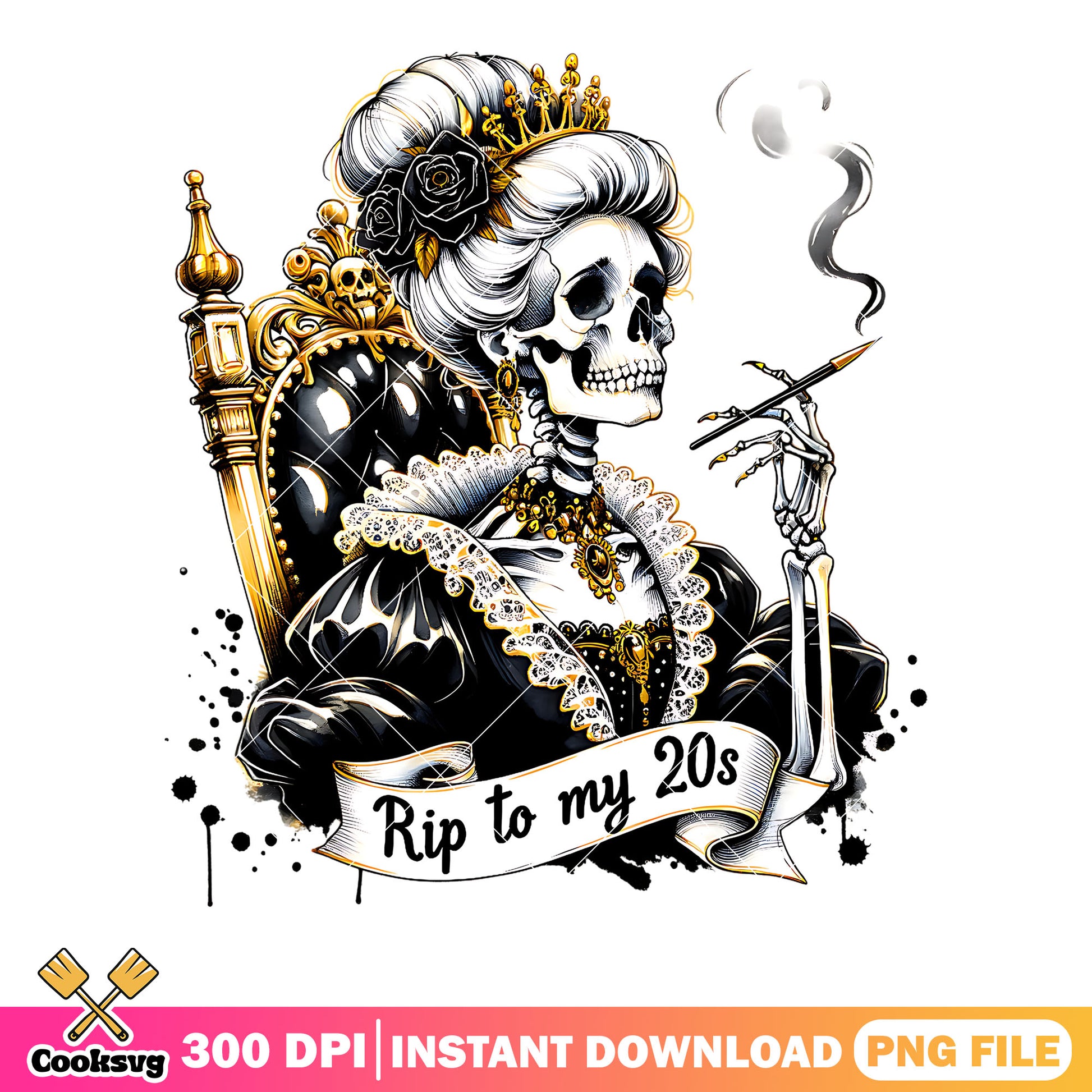 Smoking rip to my 20s  png, fancy chair png, scary halloween png
