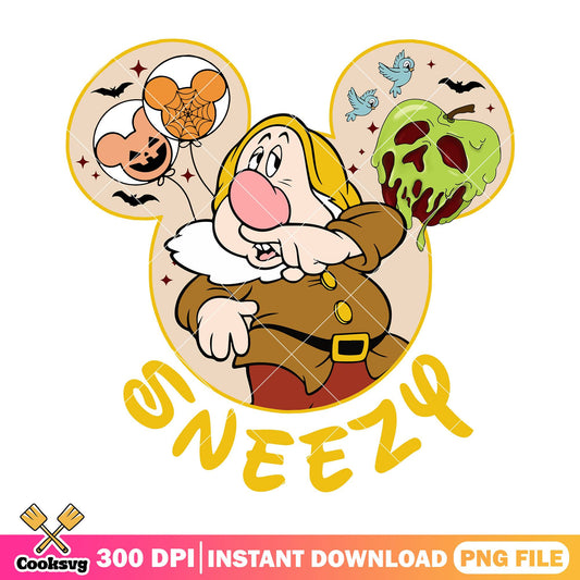 Sneezy dwarf design png, sneezy dwarfs png, snow white png