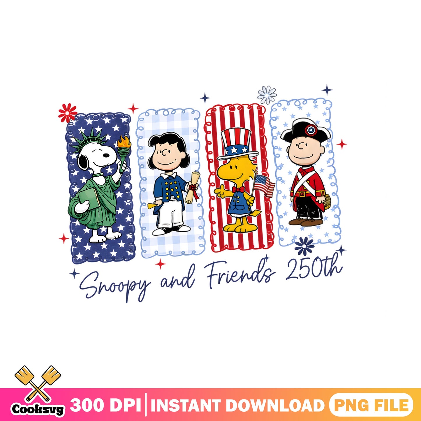 Snoopy And Friends 250th 4th Of July PNG, Peanuts PNG, Patriotic PNG