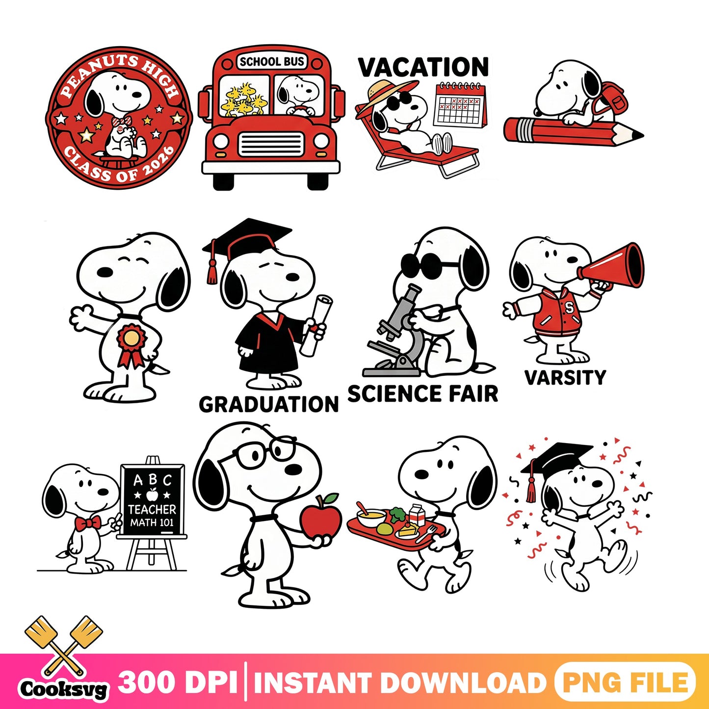 Snoopy Back To School PNG Bundle, Graduation PNG, Peanuts PNG