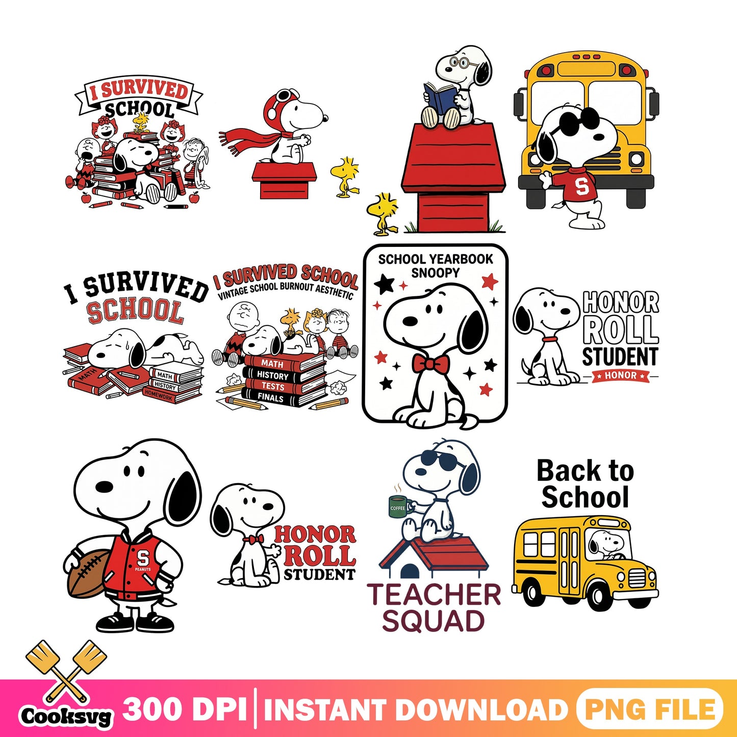Snoopy Back To School PNG Bundle, Peanuts Teacher PNG, School PNG
