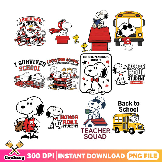 Snoopy Back To School PNG Bundle, Peanuts Teacher PNG, School PNG