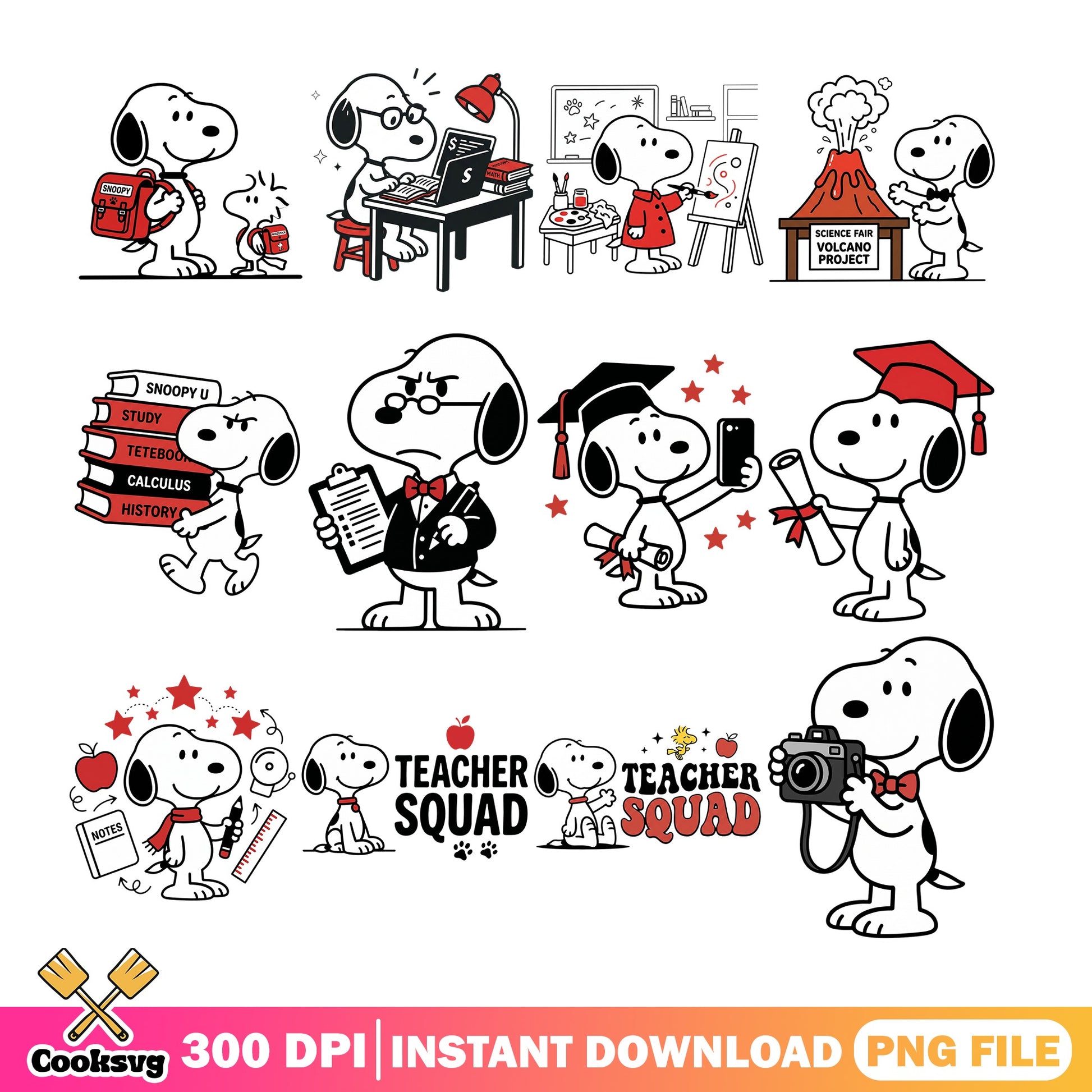 Snoopy Back To School PNG Bundle, Teacher Squad PNG, Graduation PNG