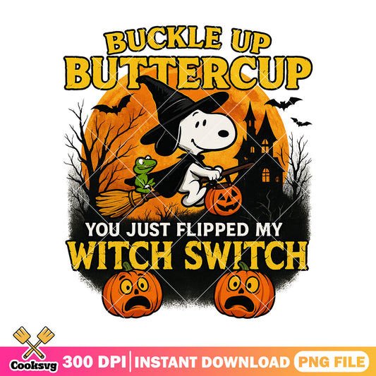 Snoopy boo buckle up png, happy halloween png, snoopy costume png