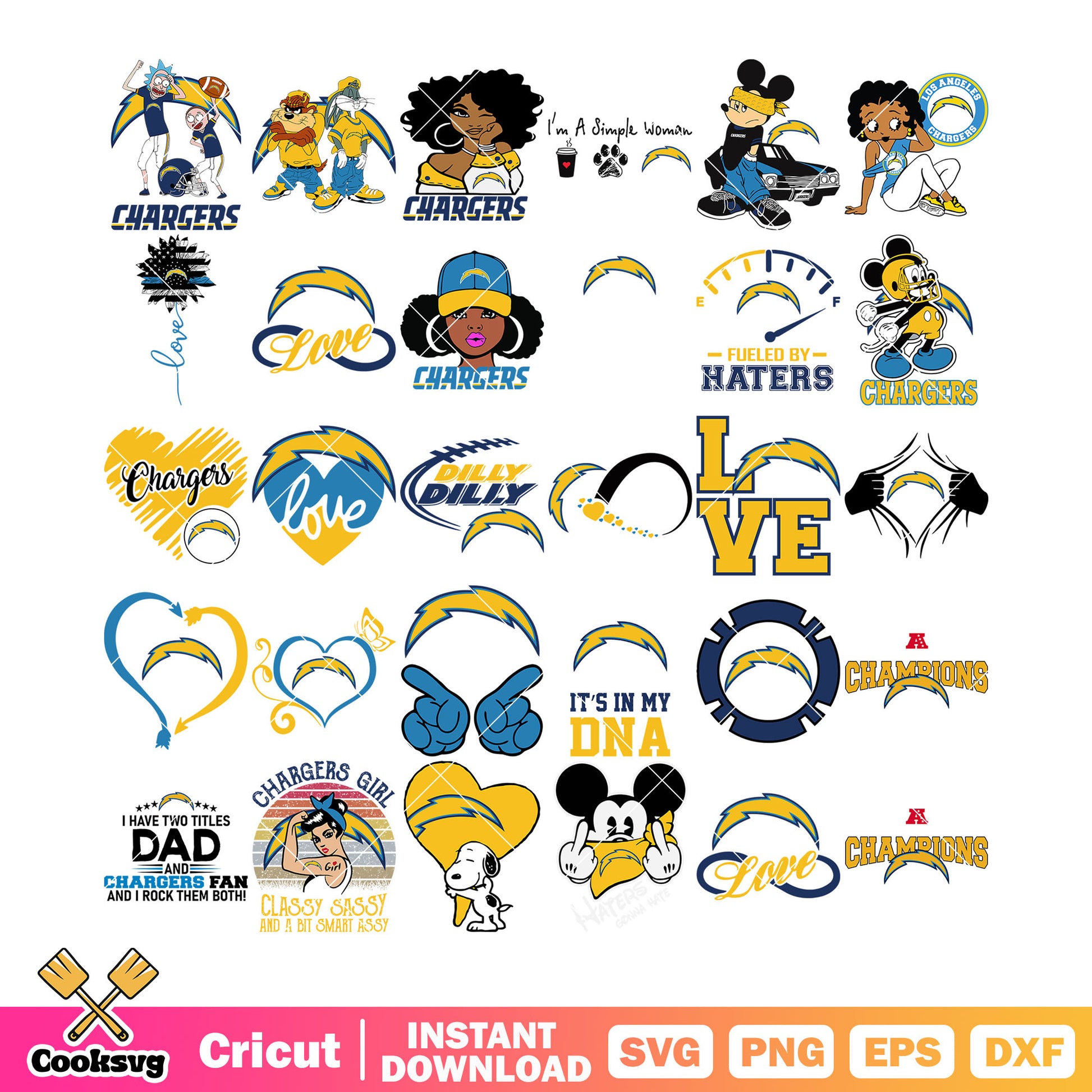 Snoopy charges bundle svg, los angeles chargers bundle svg, mickey bundle svg