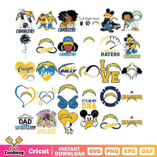 Snoopy charges bundle svg, los angeles chargers bundle svg, mickey bundle svg