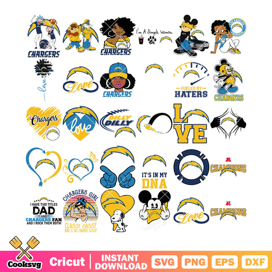 Snoopy charges bundle svg, los angeles chargers bundle svg, mickey bundle svg