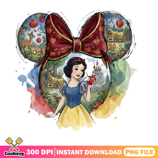 Snow White Minnie Ears Watercolor PNG, Disney Princess PNG, Magic Kingdom PNG
