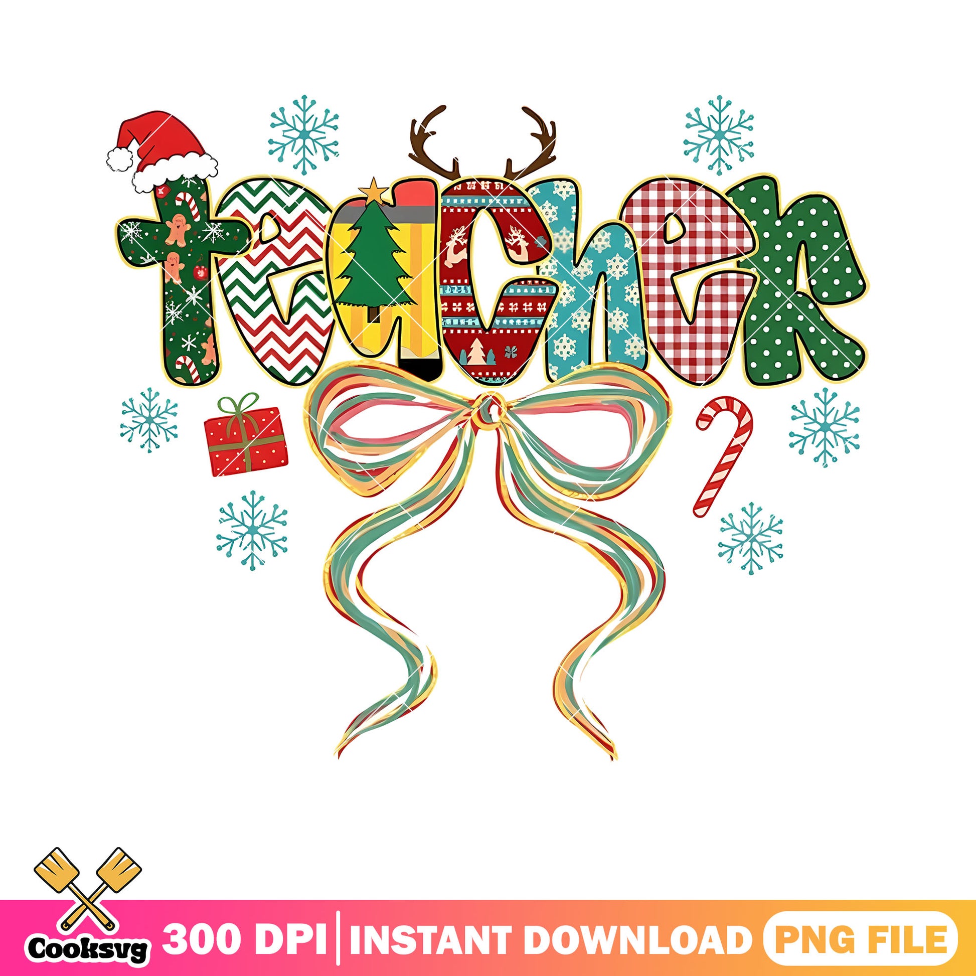 Snowflake christmas teacher png, santa hat png, merry christmas​ png