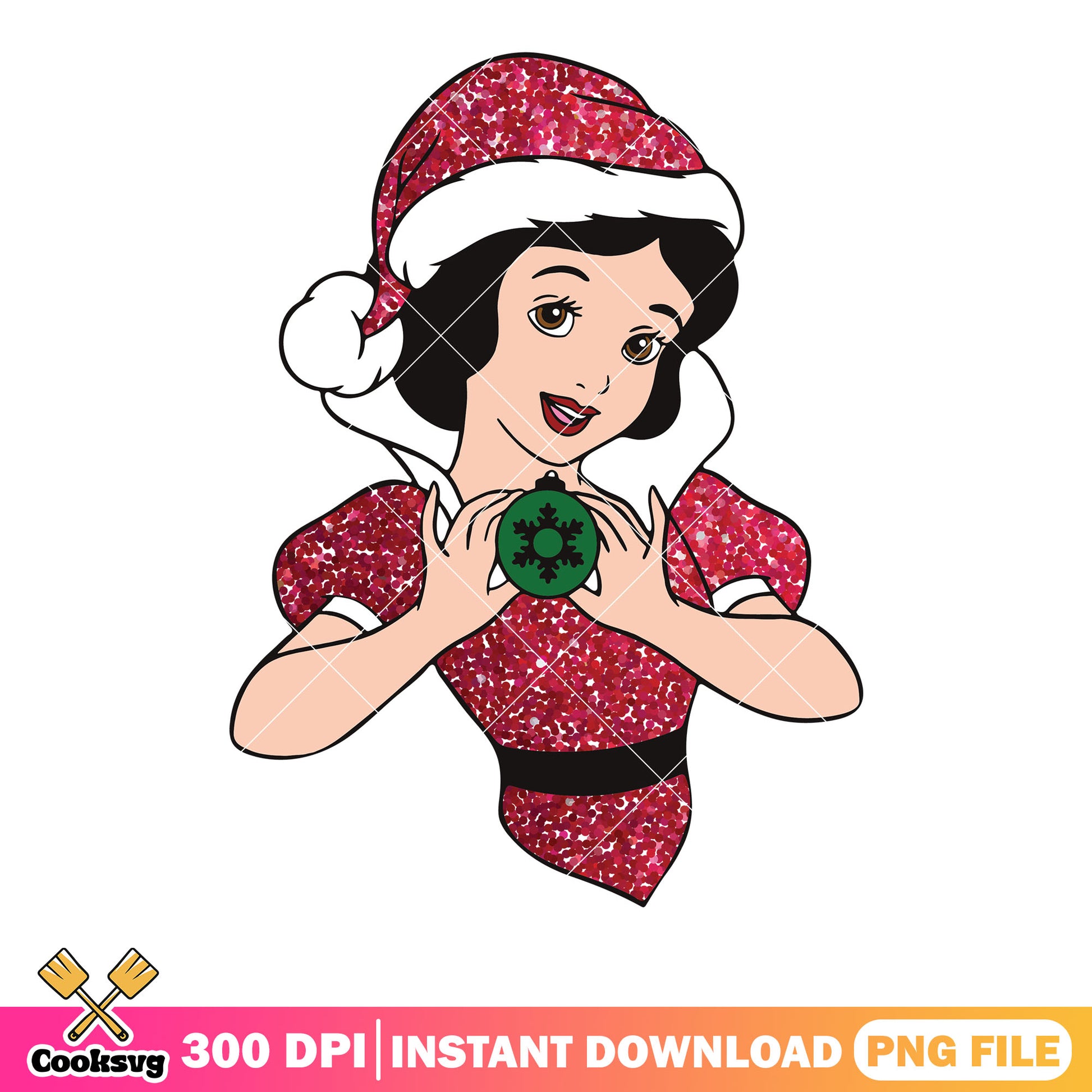 Snow white santa hat png, glitter ornament png, princess christmas png