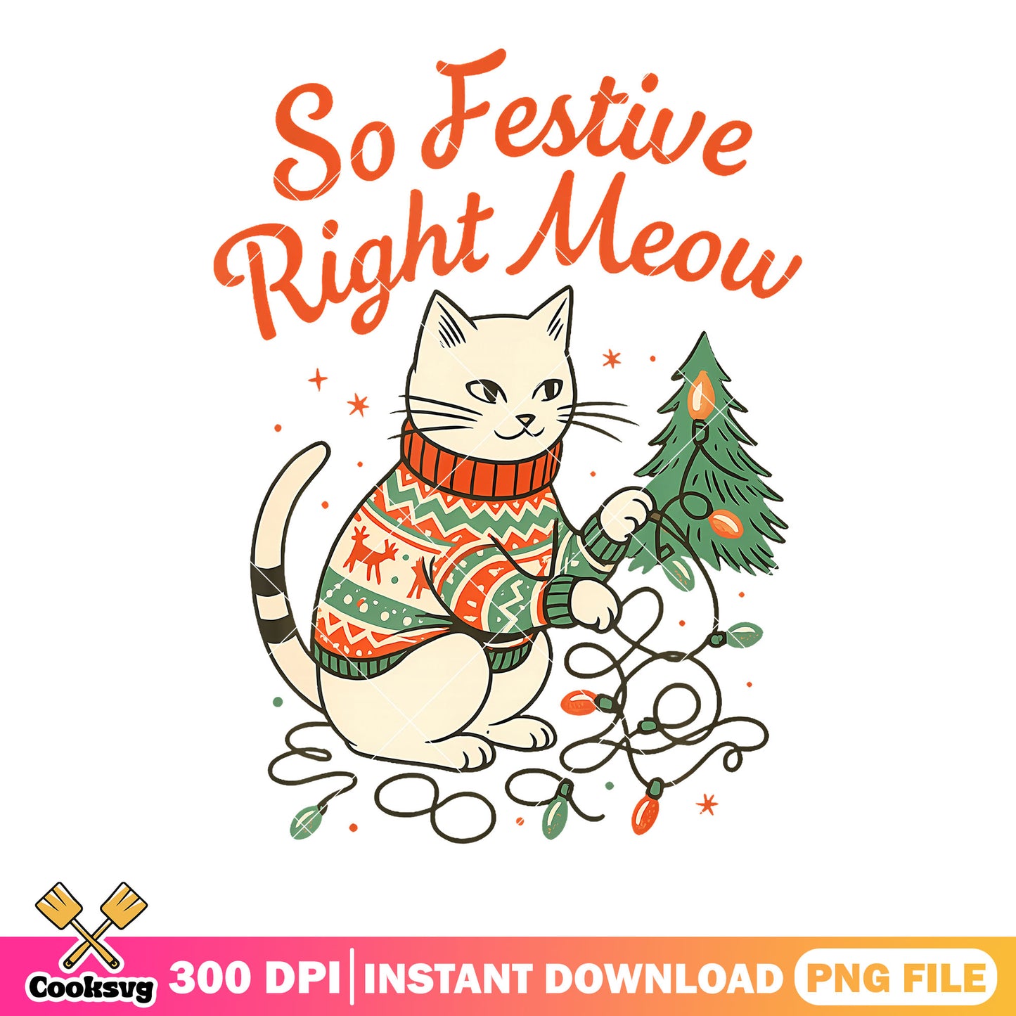 So festive right meow png, christmas tree png, winter sweater​ png