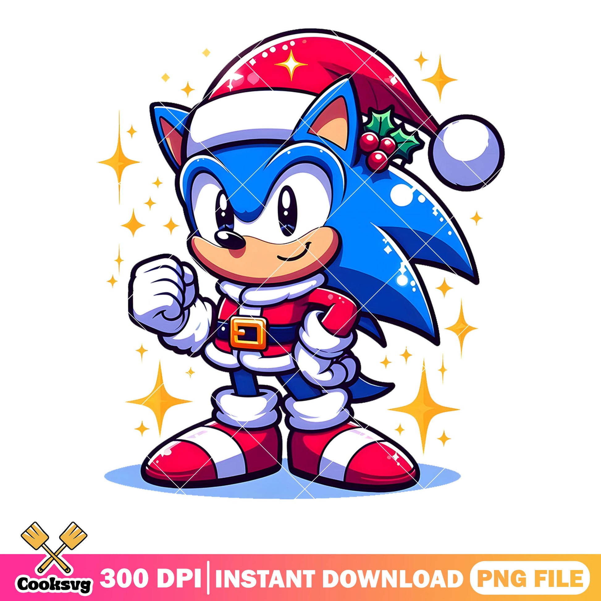 Sonic the hedgehog png, sonic santa costume png, cute blue sonic png