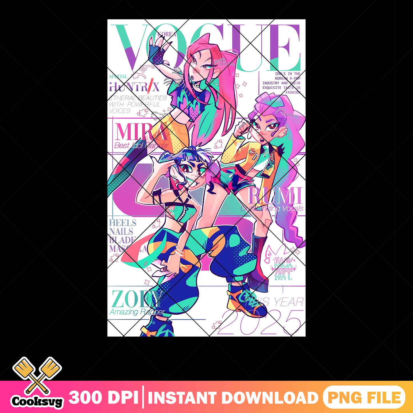 Special vouge huntrix png, huntrix kpop png, kpop demon hunters png