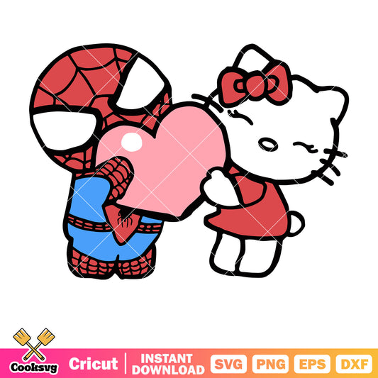 Spider and Kitty heart valentine svg, hello kitty valentines​ svg