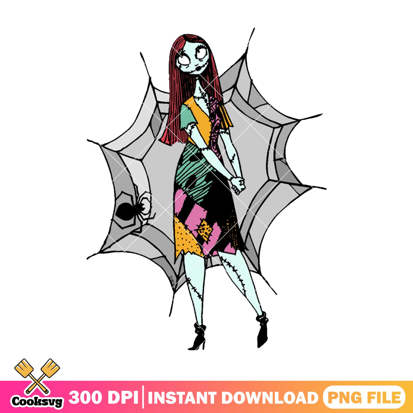 Spider and sally design png, horror sally png, halloween costume png