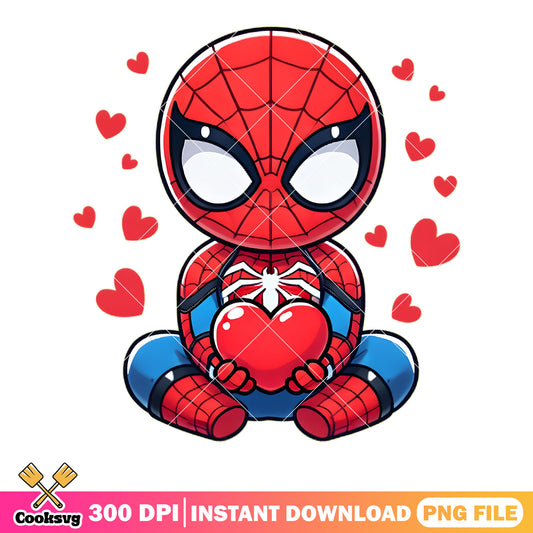 Spider chibi valentine png, valentine vibes png, marvel valentines png