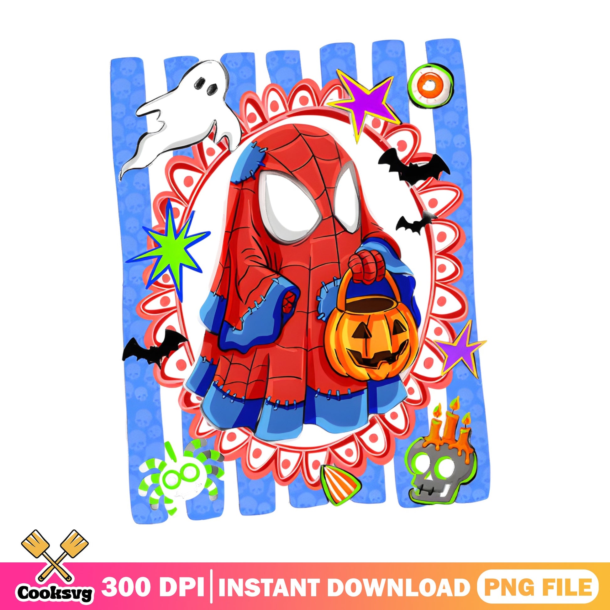 Spiderman Halloween PNG, Ghost Pumpkin Trick Or Treat PNG, Marvel PNG