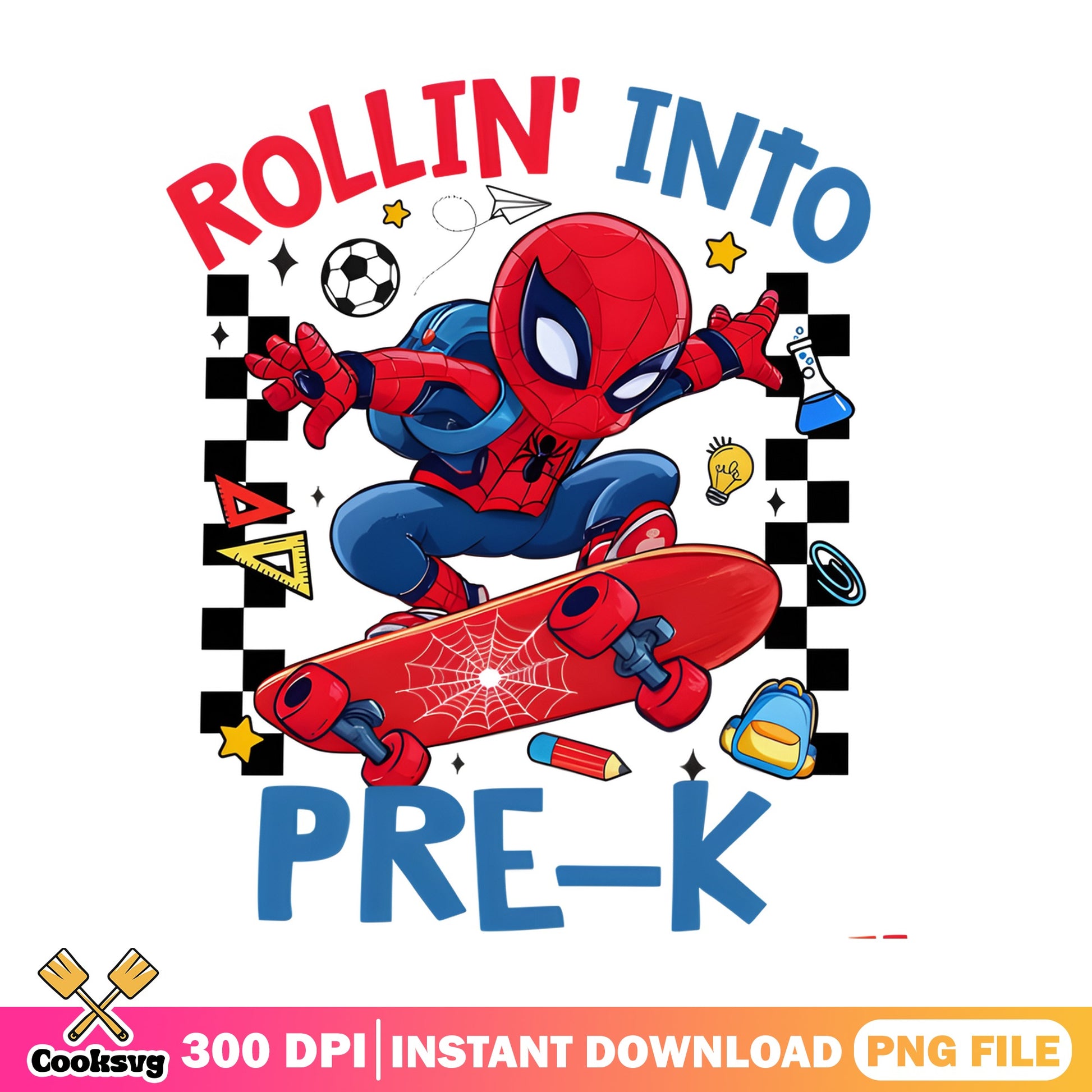 Spiderman Rollin Into Pre-K PNG, Back To School PNG, Kids School PNG