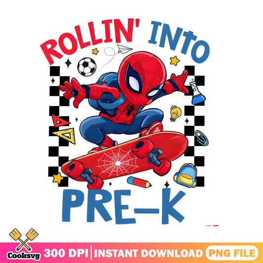 Spiderman Rollin Into Pre-K PNG, Back To School PNG, Kids School PNG