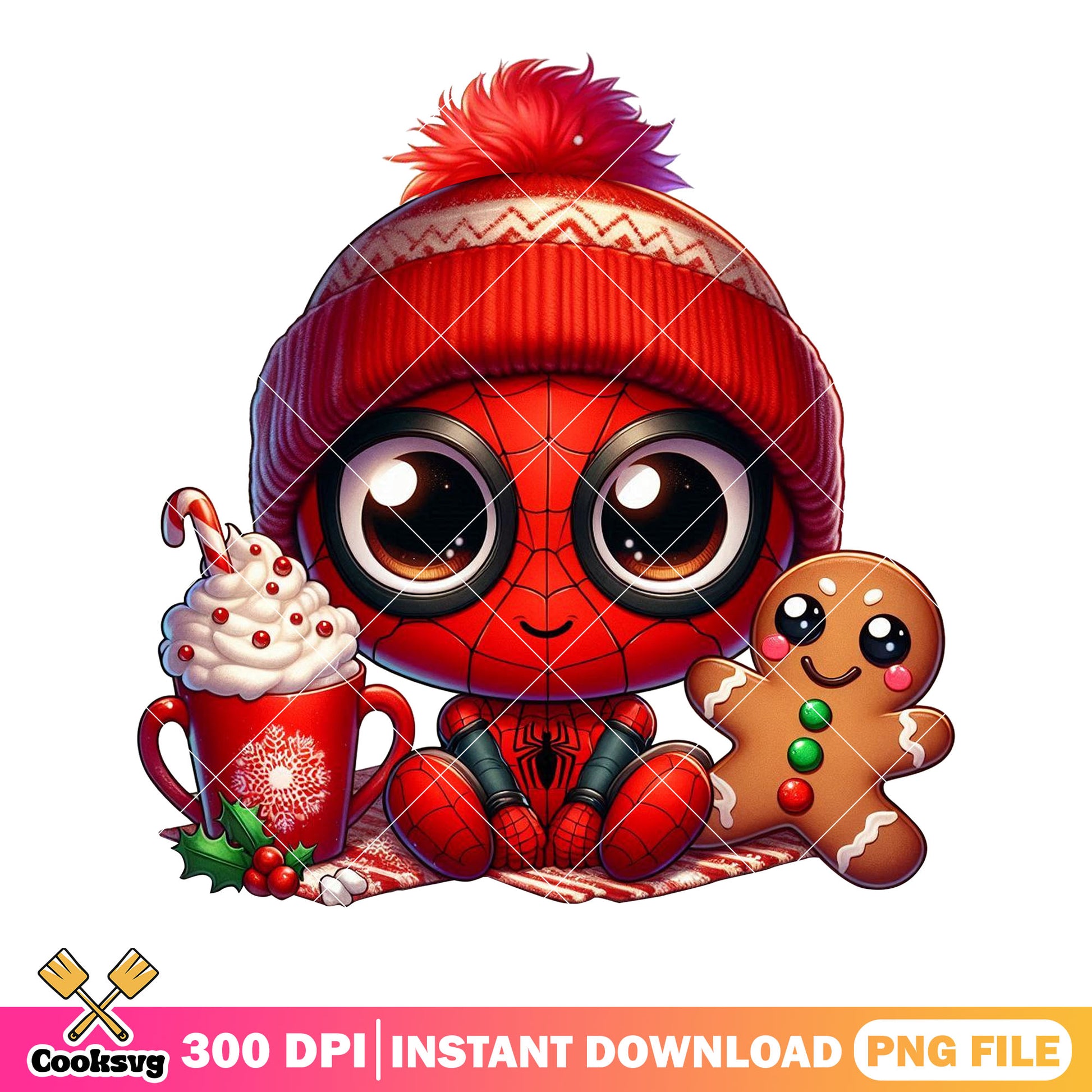 Spiderman chibi christmas png, spiderman decor png, chibi cute png