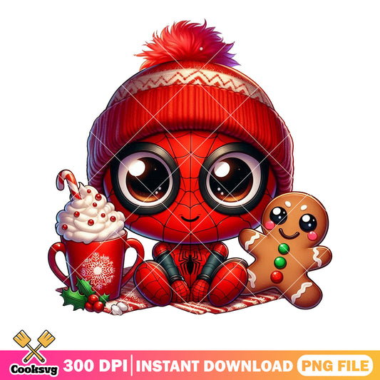 Spiderman chibi christmas png, spiderman decor png, chibi cute png