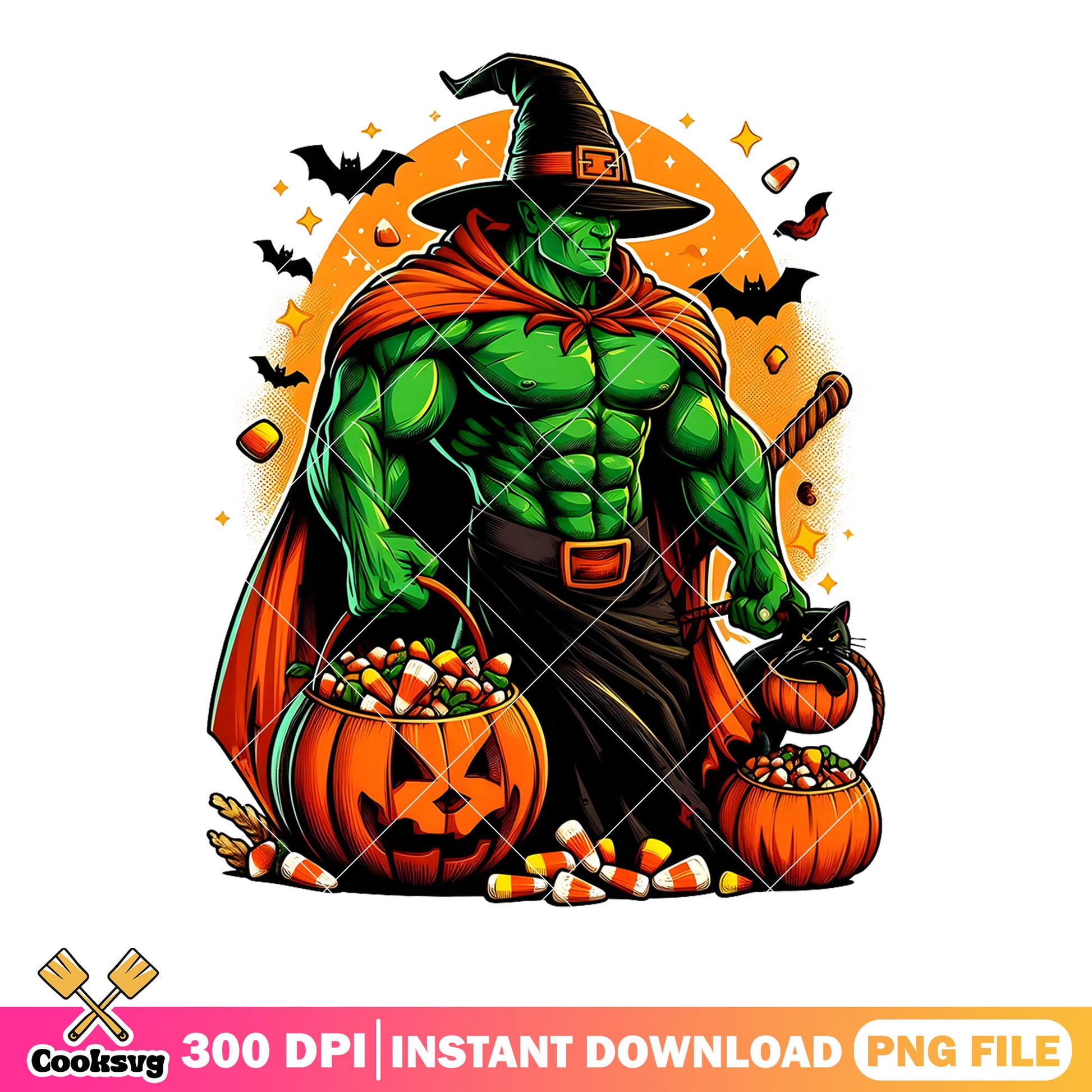 Spoky Hulk png, halloween marvel png, witch costume png