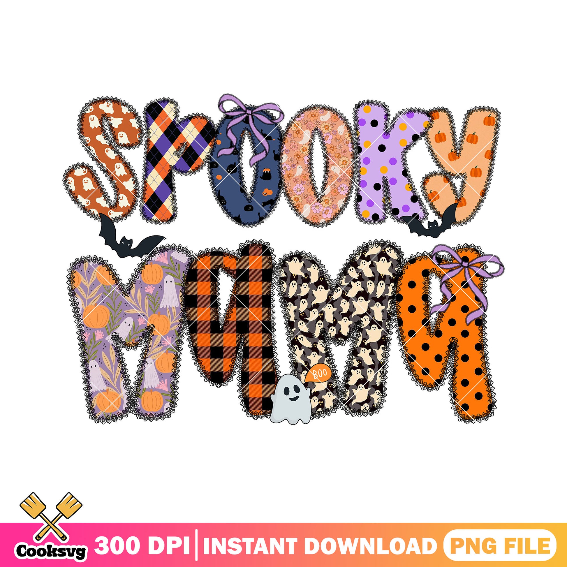 Spooky Mama art with ghost png, halloween decor png, spooky font png