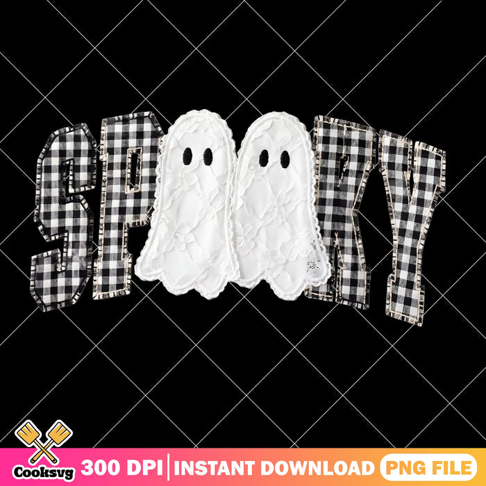 Spooky Ghost Buffalo Plaid Halloween PNG, Ghost PNG, Halloween PNG