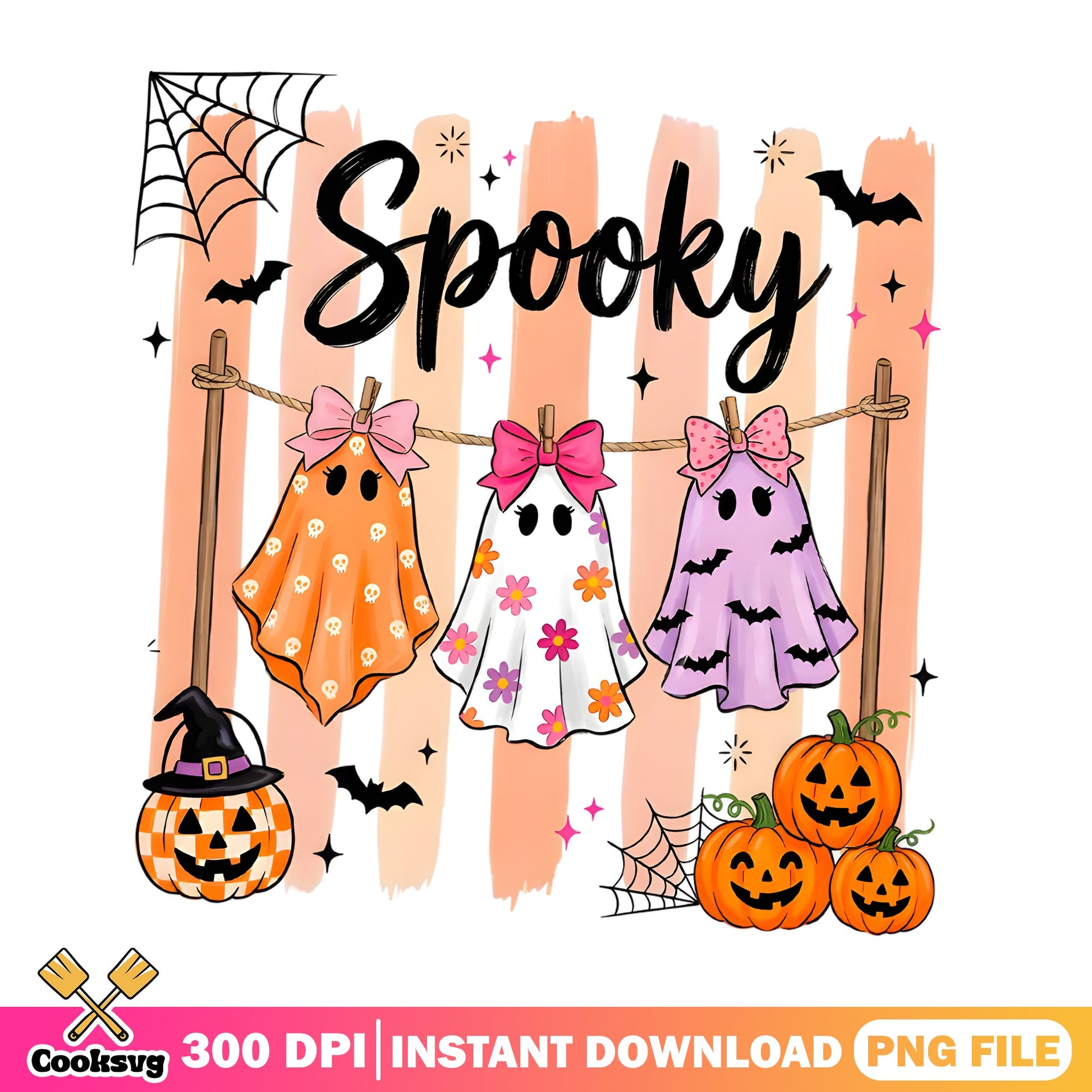 Spooky Ghost Halloween PNG, Cute Ghost Bow PNG, Halloween PNG
