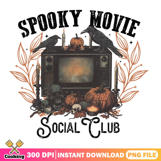 Spooky Movie Social Club PNG, Halloween PNG, Retro Halloween PNG