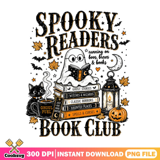 Spooky Readers Book Club PNG, Halloween Ghost PNG, Bookish PNG