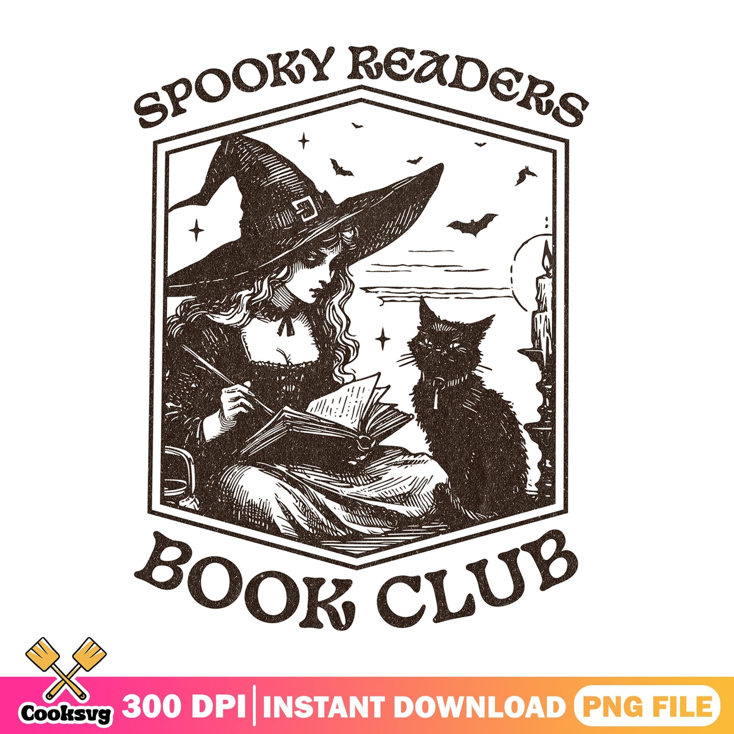 Spooky Readers Book Club PNG, Witch Reading PNG, Halloween PNG