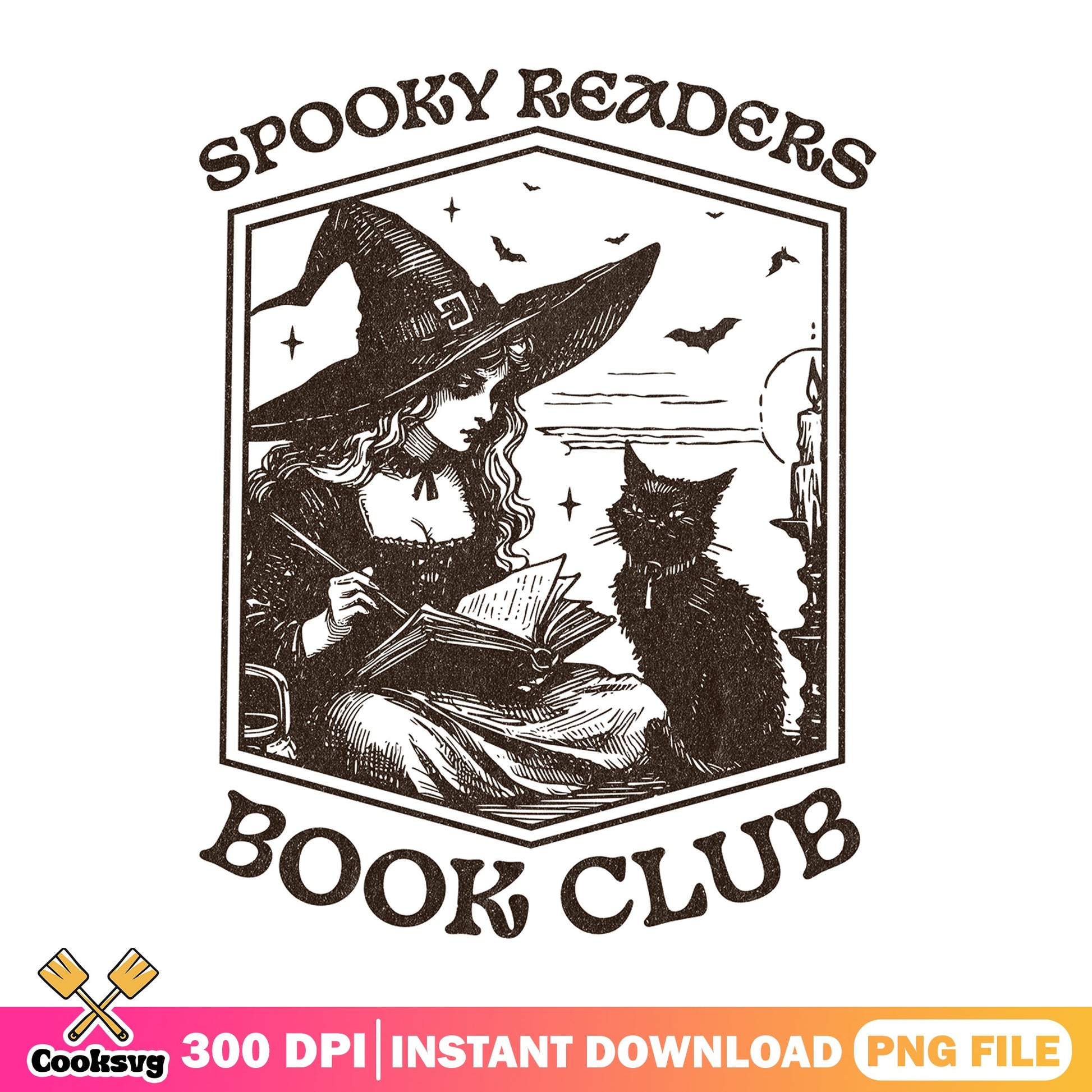 Spooky Readers Book Club PNG, Witch Reading PNG, Halloween PNG