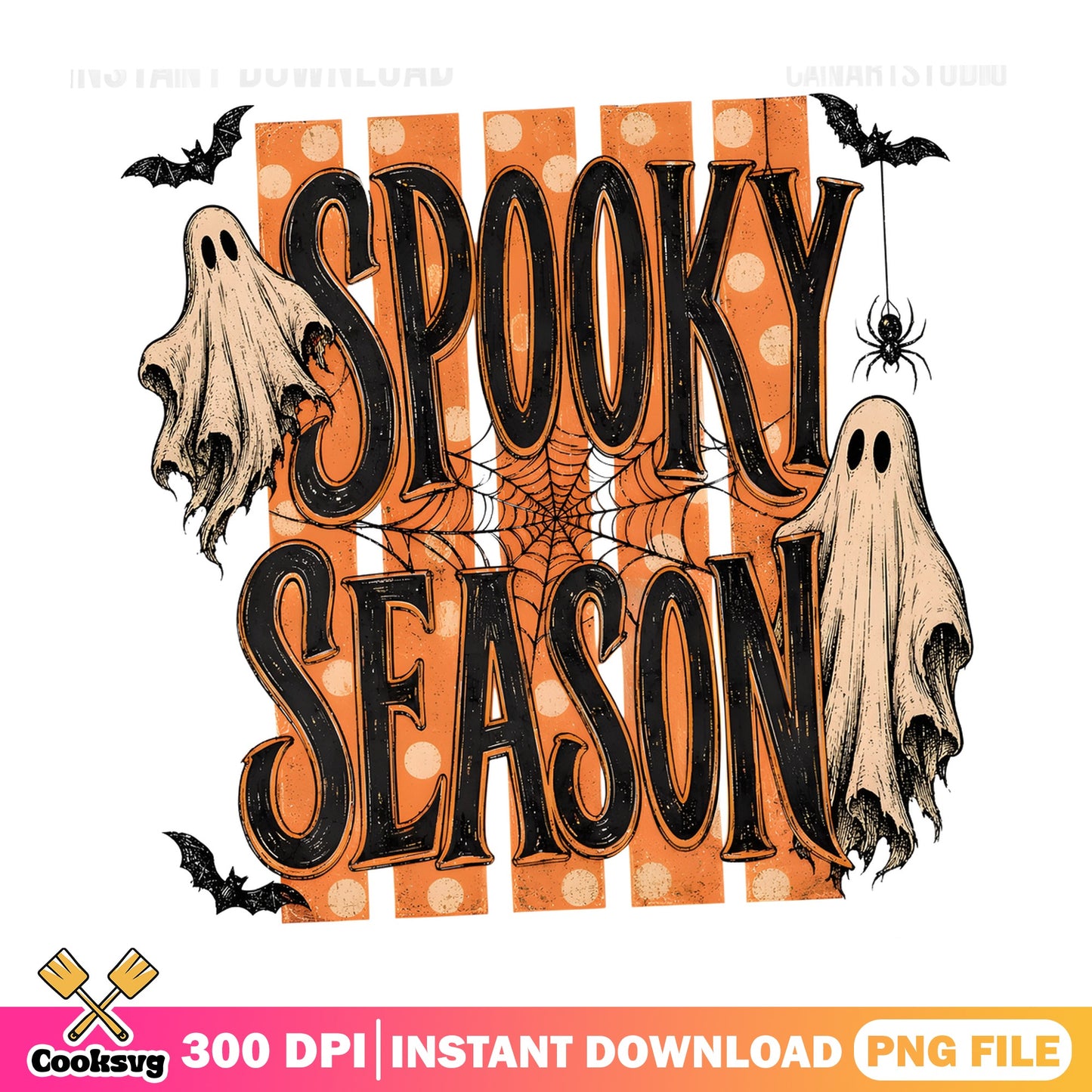 Spooky Season Halloween PNG, Ghost Bat Spider Web PNG, Halloween PNG