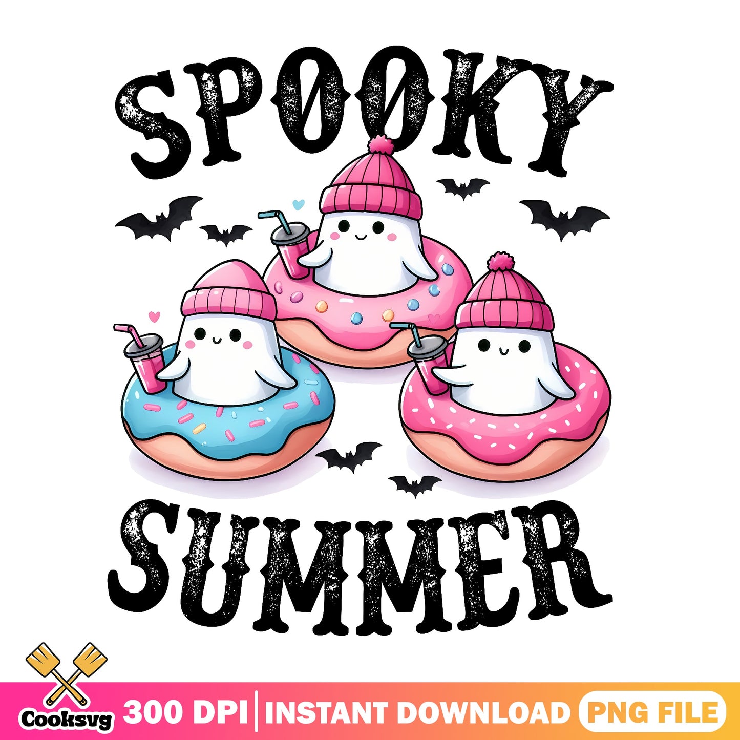 Spooky Summer Ghost PNG, Cute Ghost Donut PNG, Halloween PNG