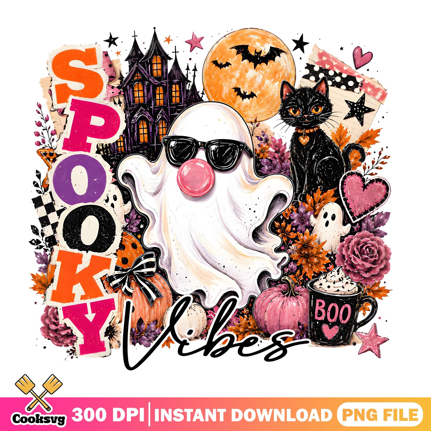 Spooky Vibes Ghost Halloween PNG, Boo Ghost PNG, Halloween PNG
