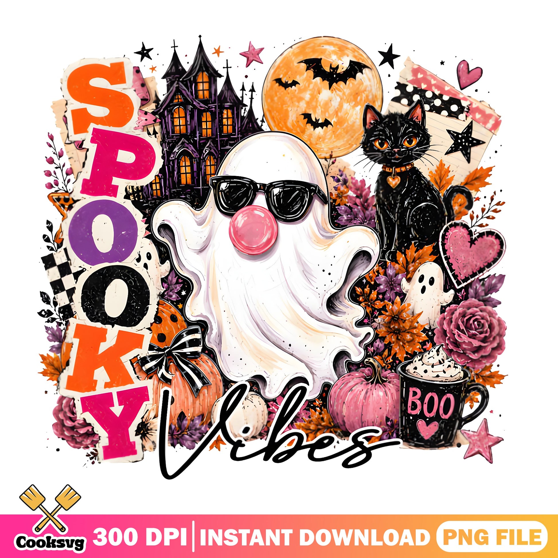 Spooky Vibes Ghost Halloween PNG, Boo Ghost PNG, Halloween PNG