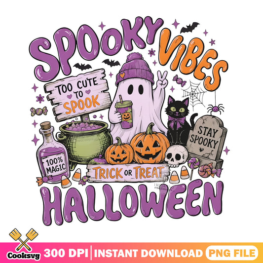 Spooky Vibes Halloween PNG, Trick Or Treat Ghost PNG, Halloween PNG