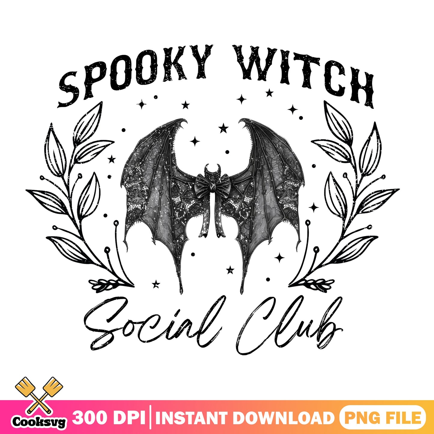Spooky Witch Social Club PNG, Halloween Witch PNG, Bat Wings PNG
