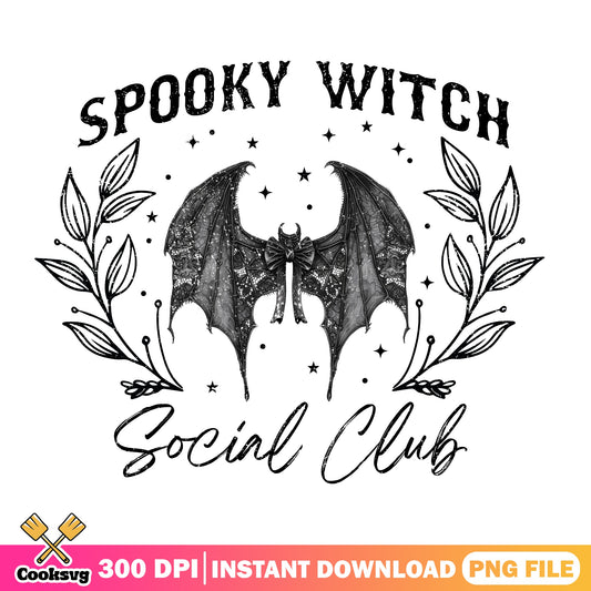 Spooky Witch Social Club PNG, Halloween Witch PNG, Bat Wings PNG