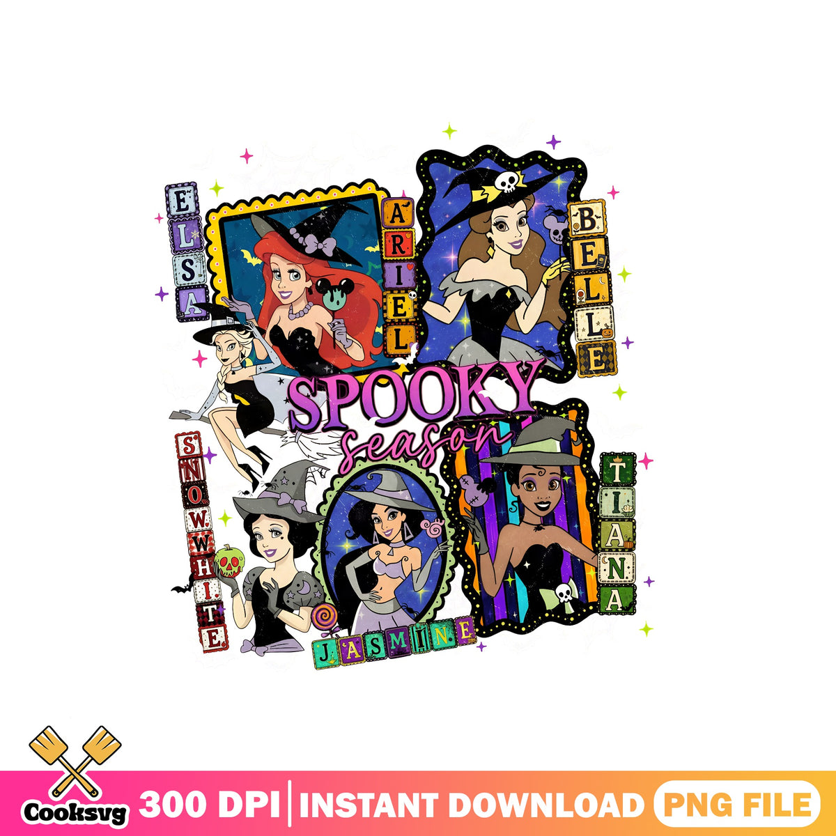Spooky season witches png, Disney names charm png, Princess spooky png