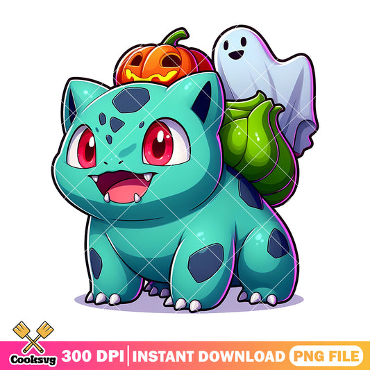 Spooky bulbasaur pumpkin png, halloween spirit png, pokemon png