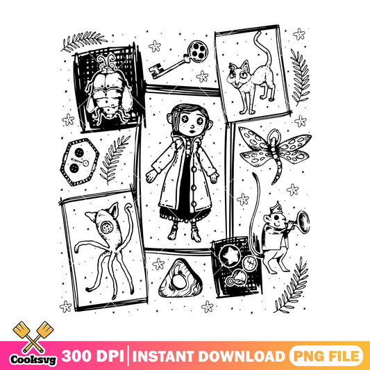 Spooky coraline colorless png, coraline movie​ png, halloween kills png
