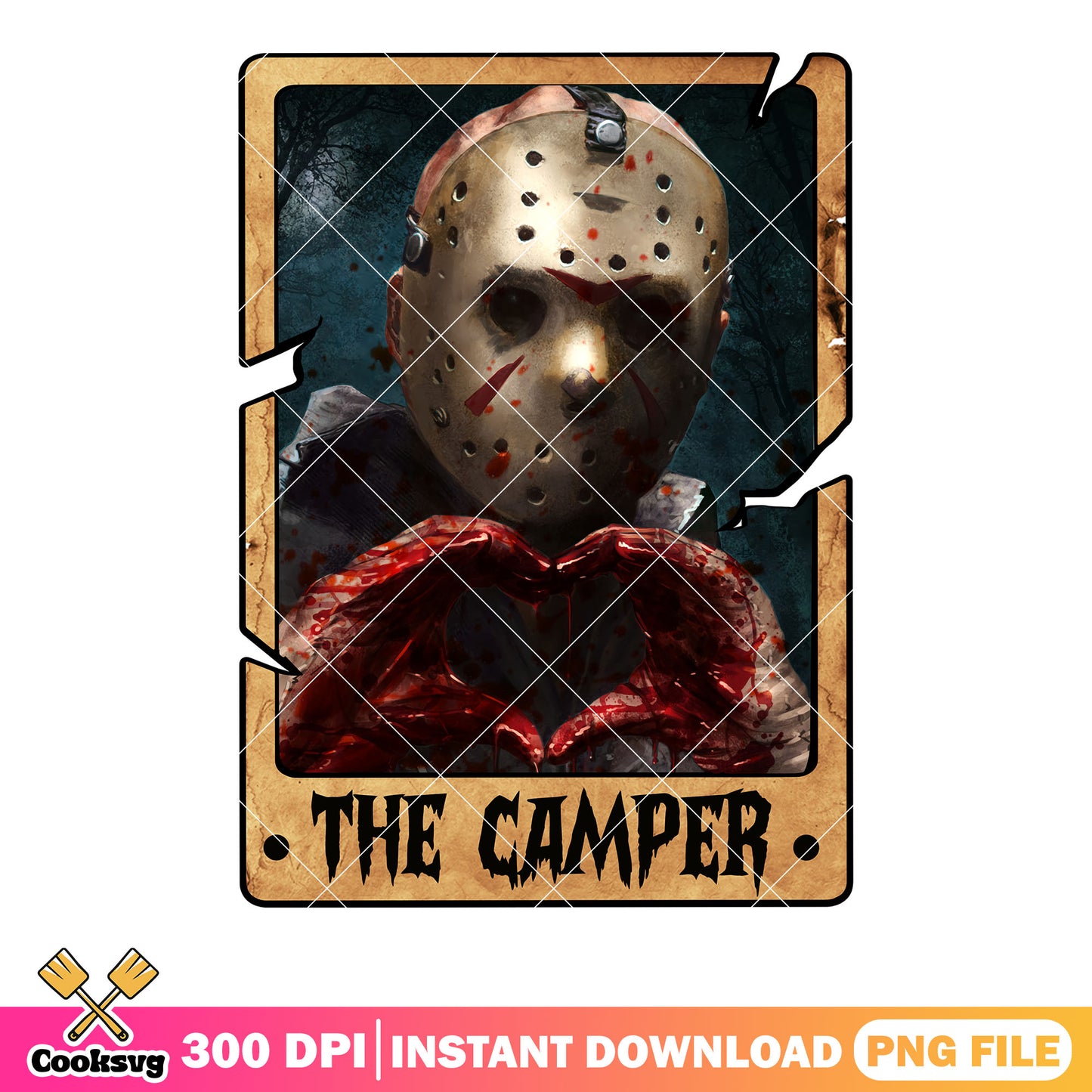Spooky forest Jason Voorhees png, scary halloween png, bloody heart png