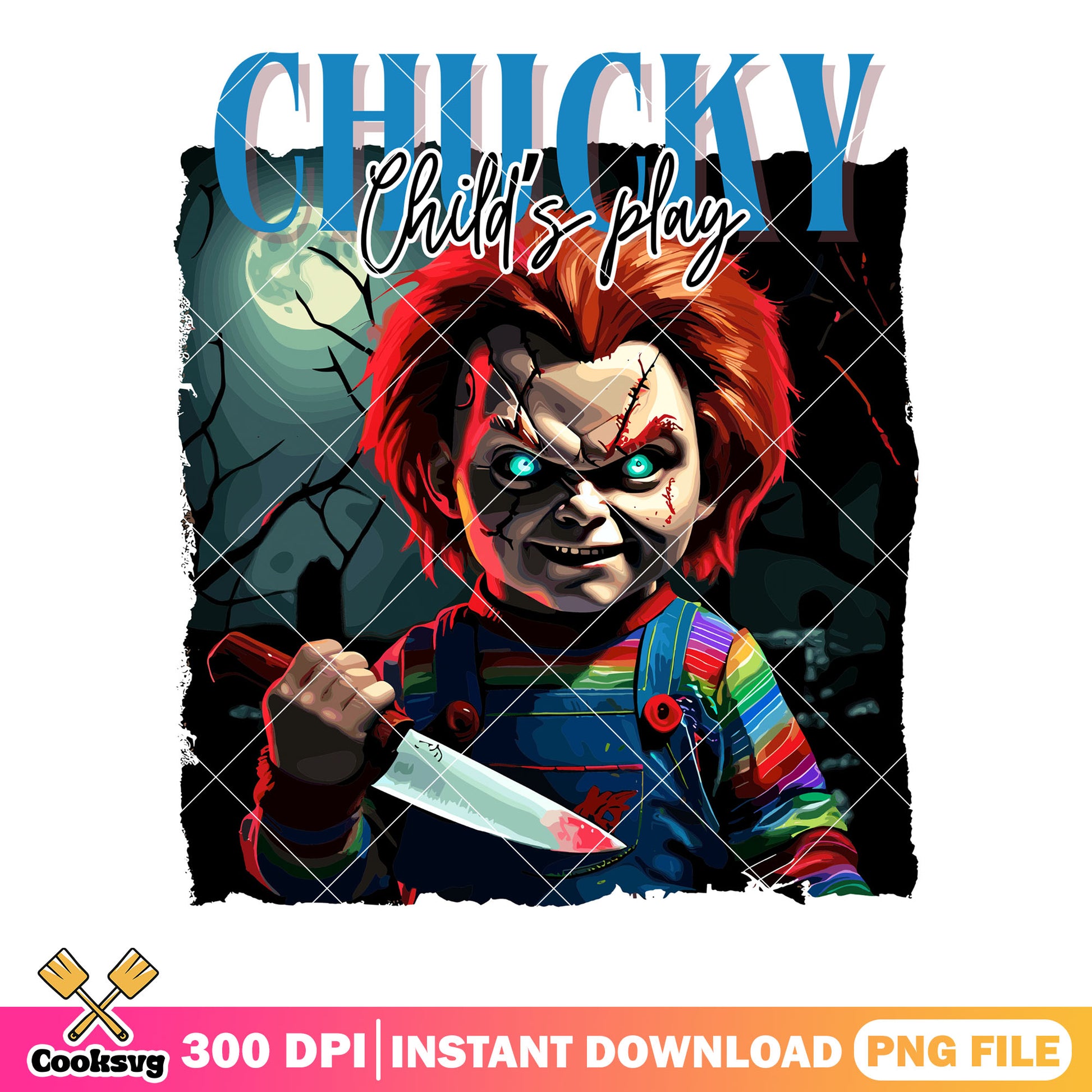 Spooky forest bloody knife png, chucky doll png, halloween scary png