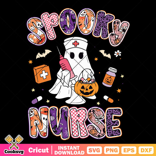 Spooky ghost nurse svg, spooky season svg, spooky ghost svg