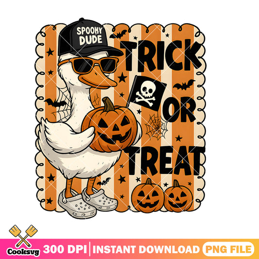 Spooky goose trick or treat png, spooky halloween png, trick or treat png