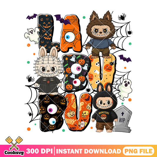 Spooky labubu style png, halloween vibes png, horror labubu png