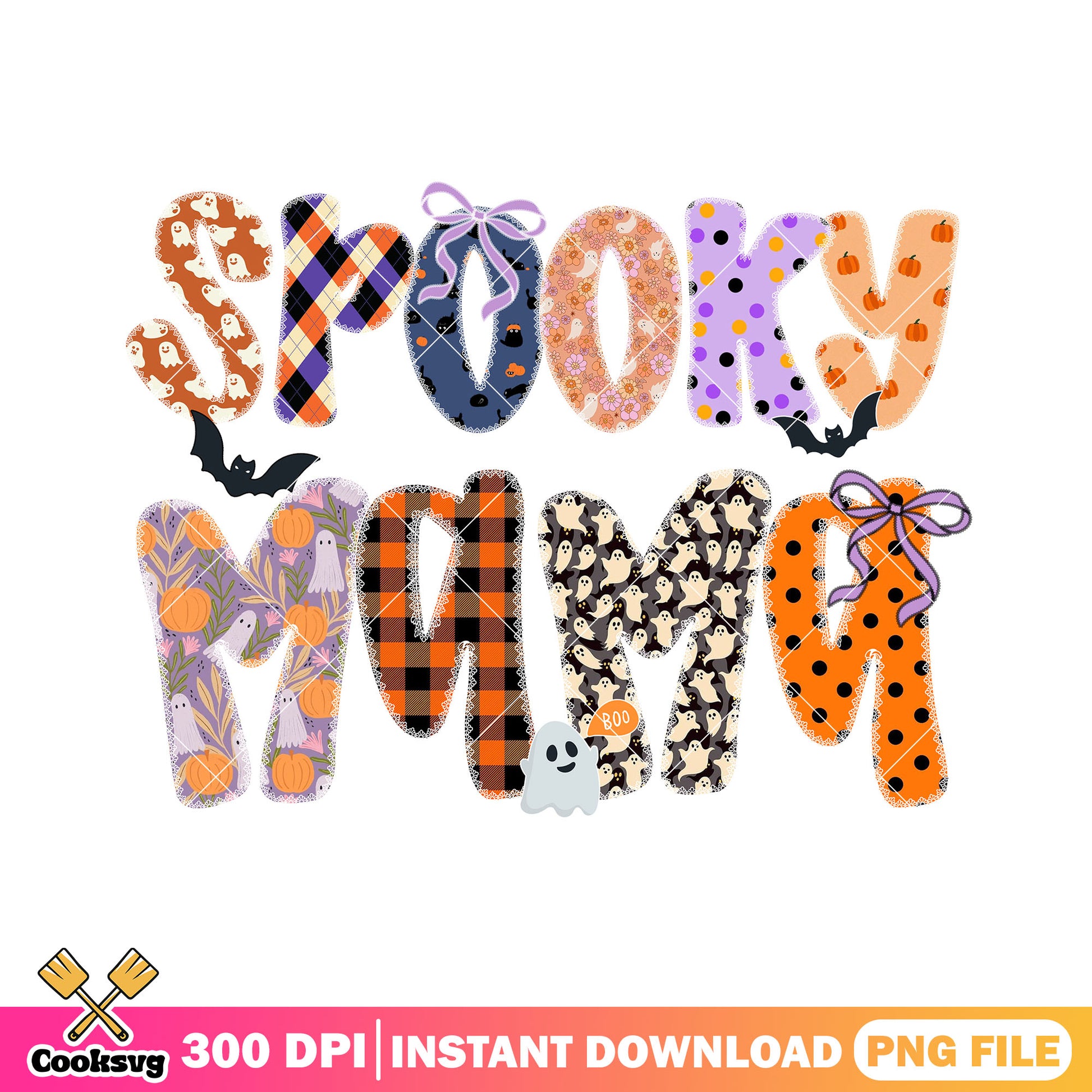 Spooky mama art png, halloween decor png, spooky font png
